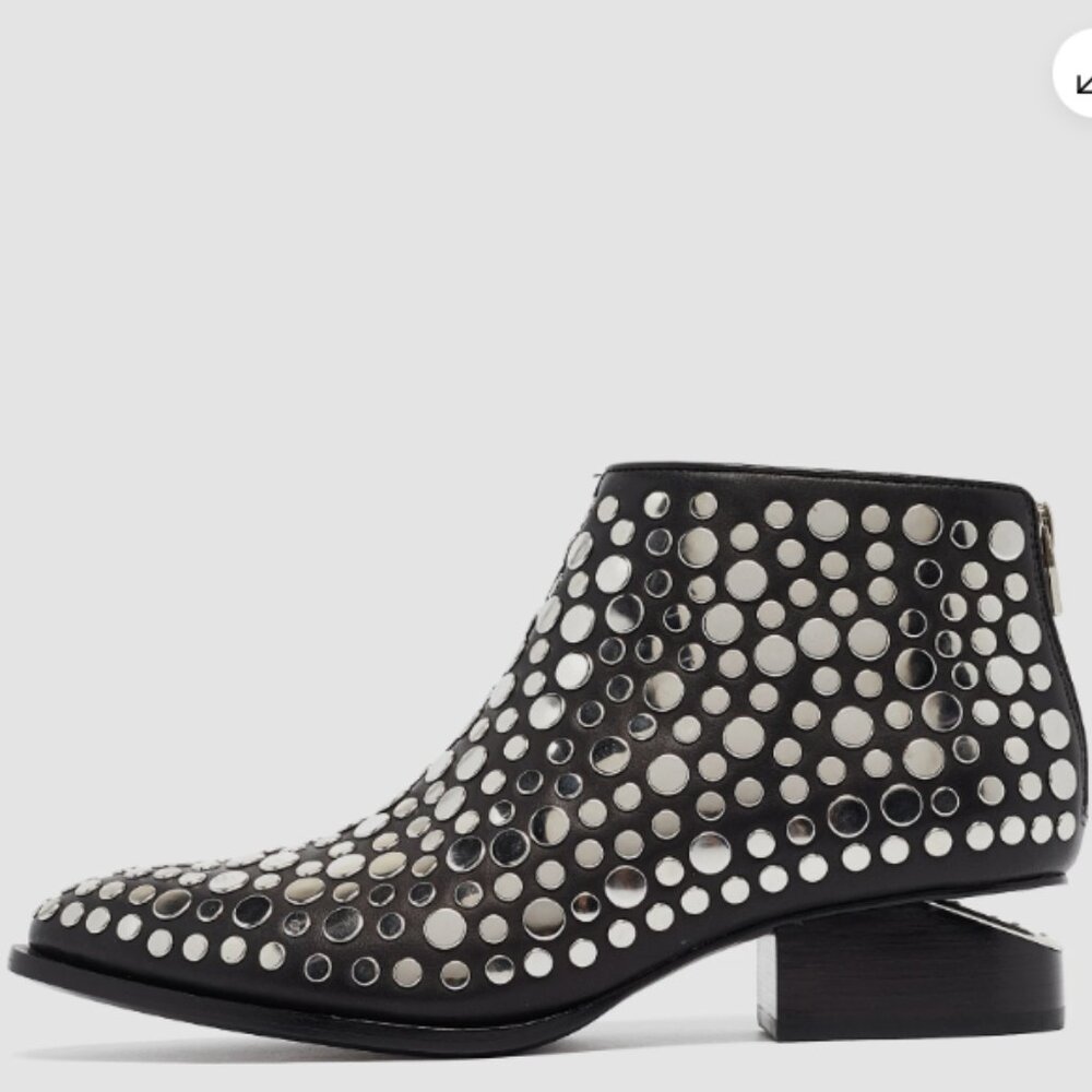 Alexander Wang Black Leather Studded Gabi Ankle Boots Size 37